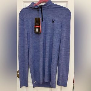 NWT Spyder Pullover Men Medium Gray Blue 1/4 Zip Hike Outdoors Active ProWeb